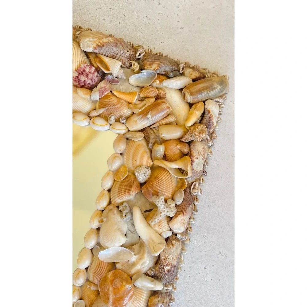 Vintage Handmade Rectangular Seashell Shell Mirror Mermaid Beachy Nautical Decor